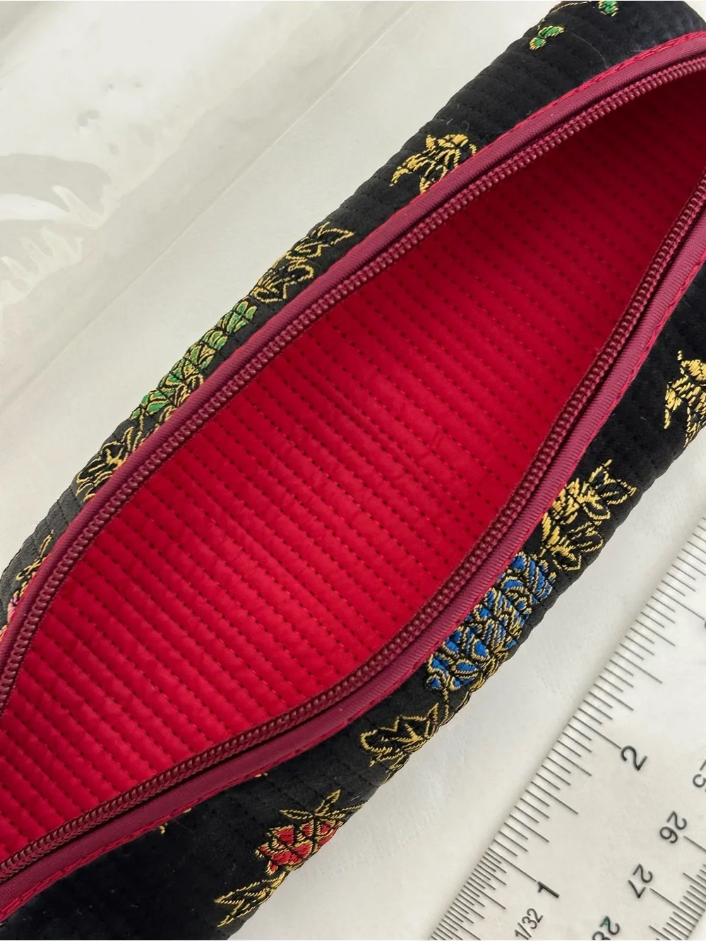 NIP Korean Traditional Quilt Cosmetic Makeup Pouch/Pencil Case Floral  7x2x1 In